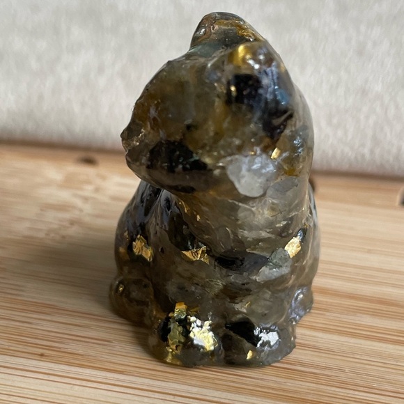 Natural Labradorite Cat With Gold Flakes – Approx. 2” Handmade Crystal Sculpture - Picture 3 of 10